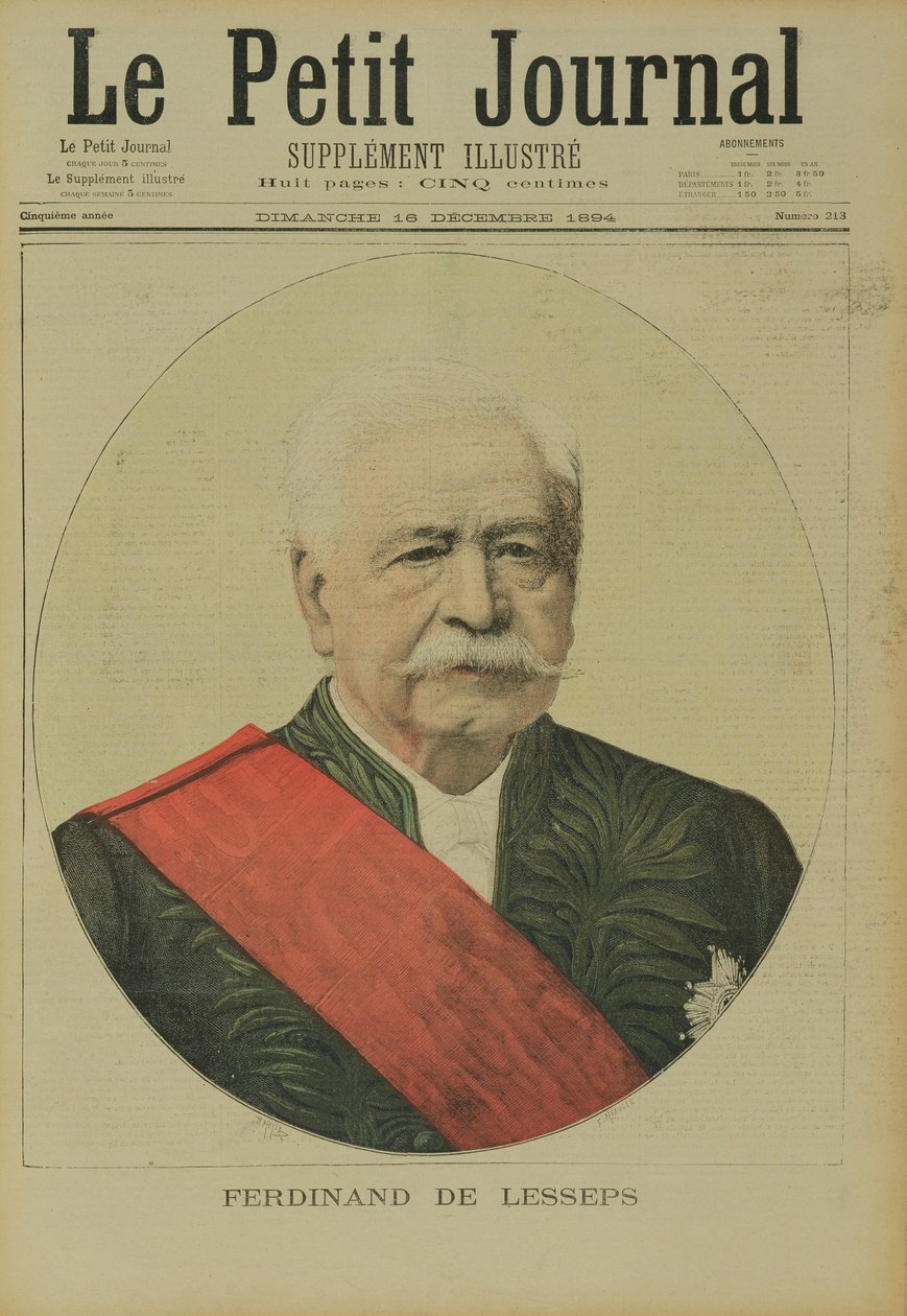 Ferdinand Marie de Lessepsin (1805-94) muotokuva Le Petit Journalista, 16. joulukuuta 1894 tekijältä Henri Meyer