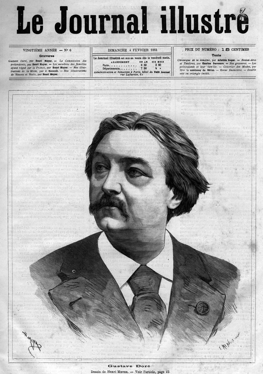 Gustave Doren (1832-1883), ranskalaisen taidemaalarin ja sarjakuvapiirtäjän muotokuva - "The Illustrious Journal" -lehden kansisivu 1883 - Piirustus Henri Meyer (1844-1899) tekijältä Henri Meyer