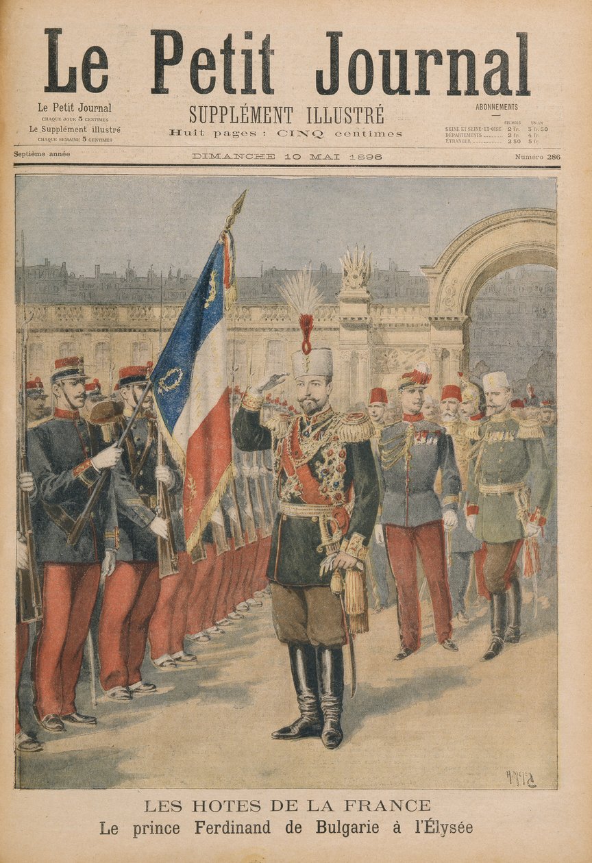 Bulgarian prinssi Ferdinand (1861-1948) Elyseen palatsissa, kuva Le Petit Journalista, 10. toukokuuta 1896 (värikaiverrus) tekijältä Henri Meyer