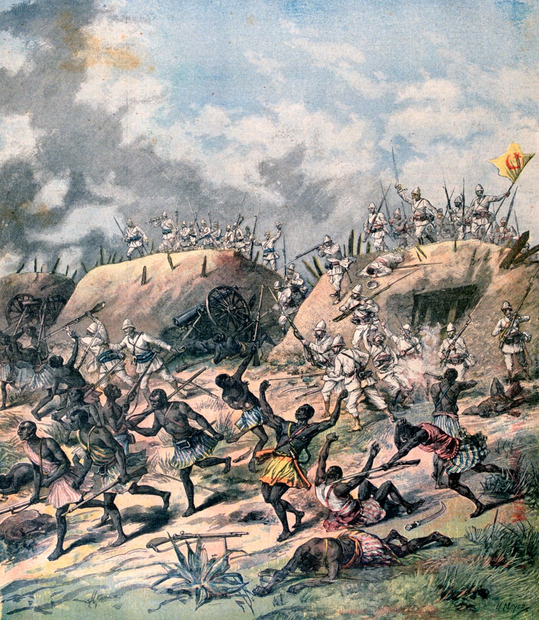 Ranskan hyökkäys Kanaa vastaan Dahomeyssa, Afrikassa, 1892 tekijältä Henri Meyer