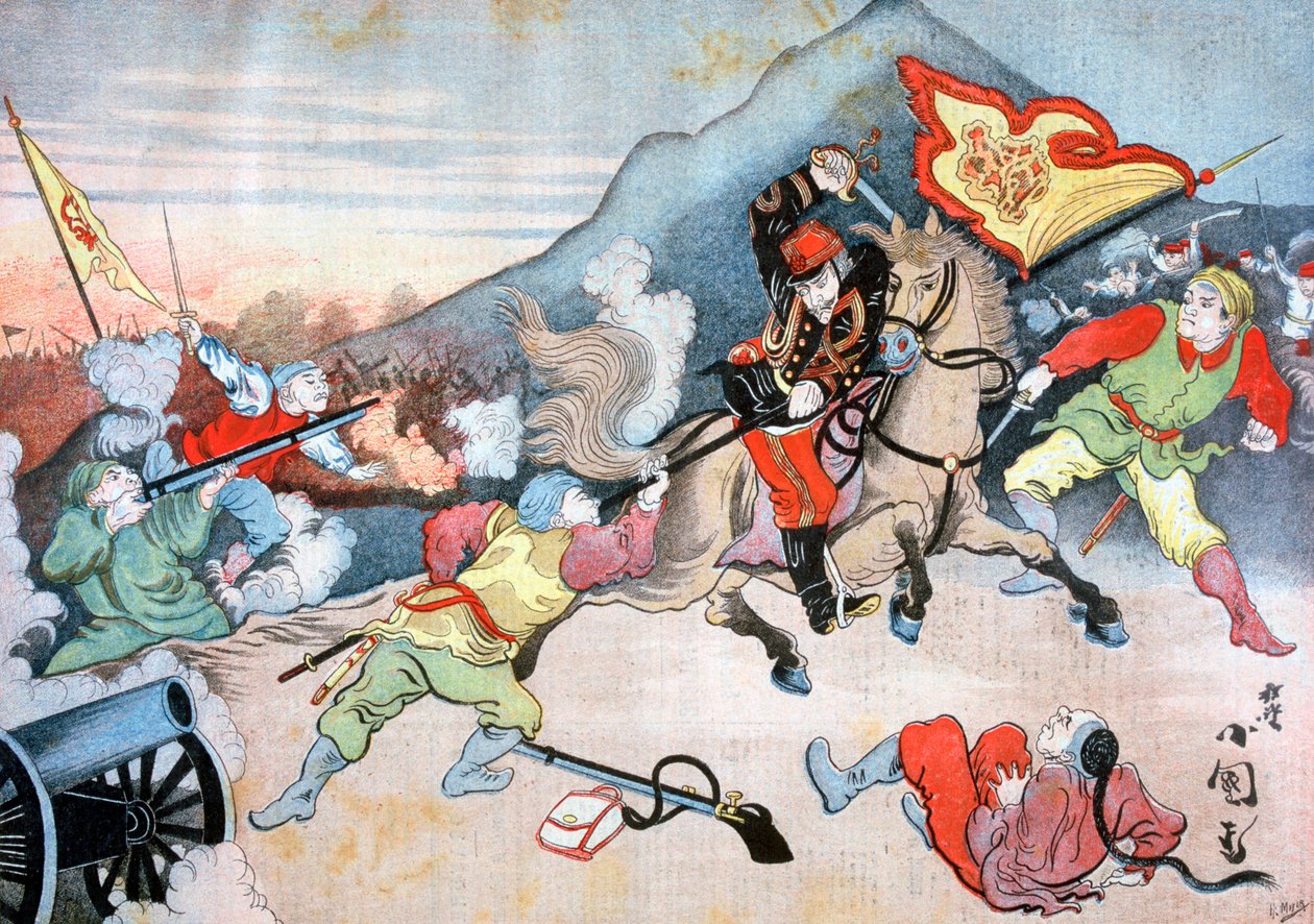 Japanilaisen upseerin Kiinan lipun ottaminen, 1894 tekijältä Henri Meyer