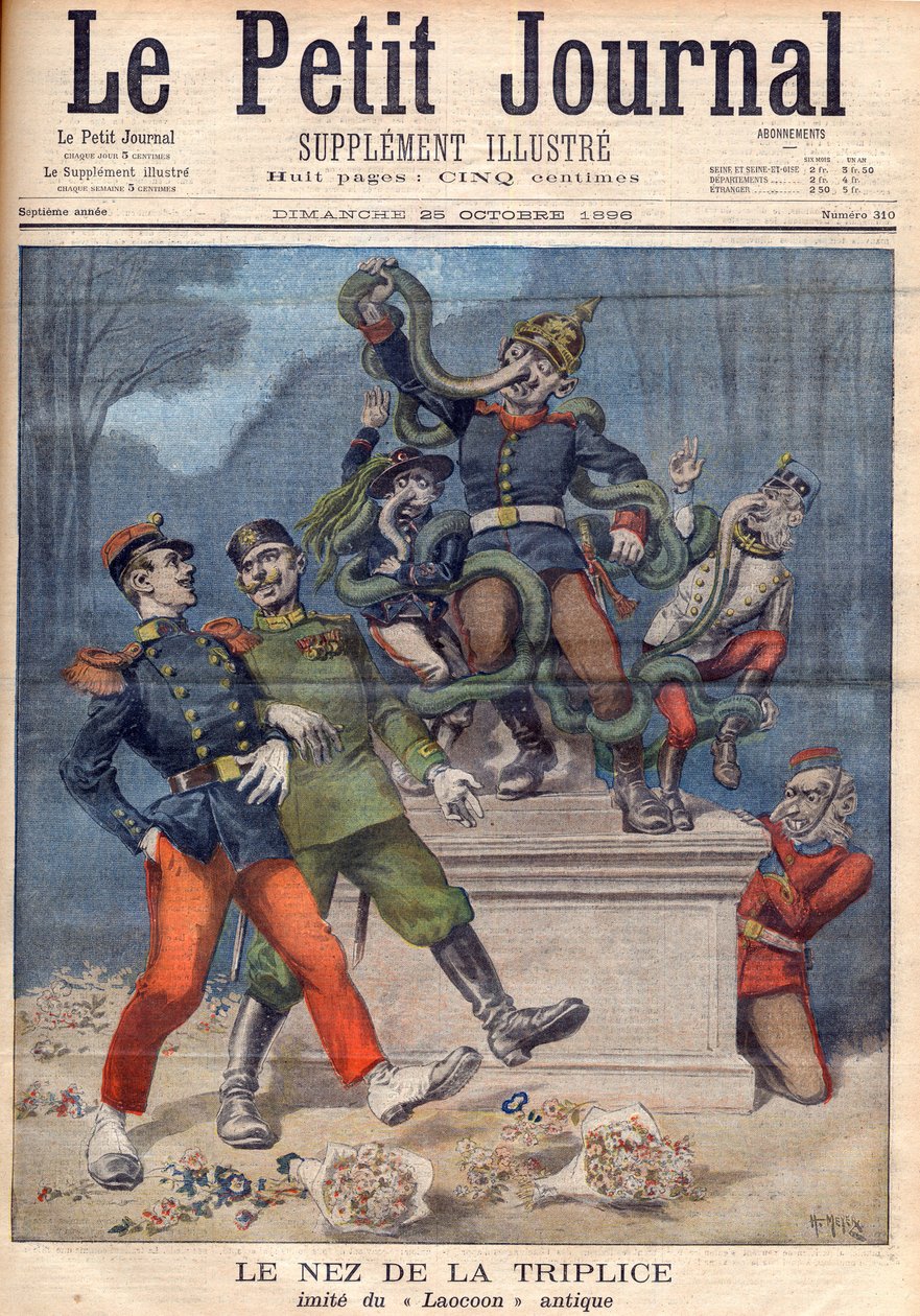 Triplicen nenä Laocoonin jälkeen. Saksa, Itävalta, Italia, ennen Ranskan ja Venäjän liittoa "Le Petit Journalissa", 25. lokakuuta tekijältä Henri Meyer