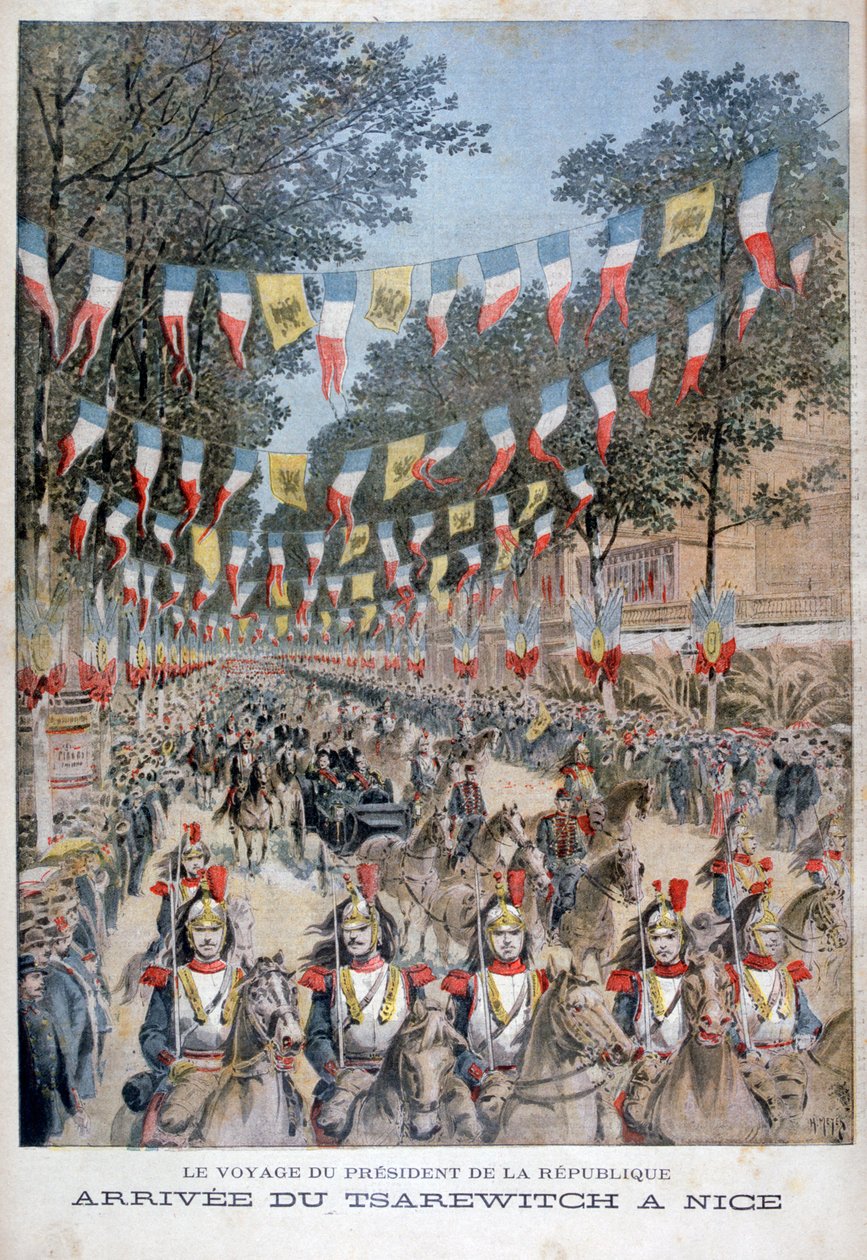 Venäjän tsaari Nikolai II ja Ranskan presidentti Felix Faure saapuvat Nizzaan vuonna 1896 tekijältä Henri Meyer
