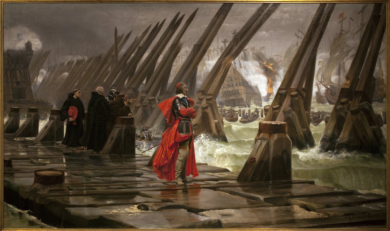 Richelieu La Rochellen padon päällä, Henri Motten (1846-1922) maalaus tekijältä Henri Paul Motte