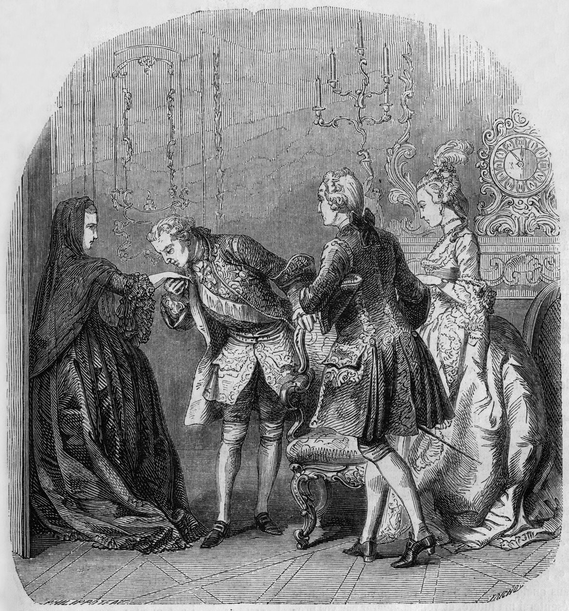 Lamballen prinsessa, kuningas Ludvig XV, Ludvig de Richelieu, kreivitär Jeanne du Barry... tekijältä Henri Philippoteaux