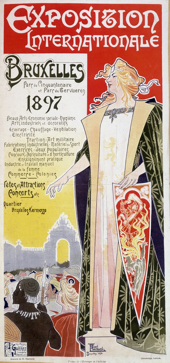 Brysselin kansainvälisen näyttelyn juliste 1897, kirjoittanut Henri Privat Antoine Theodore Livemont (joskus kutsutaan Privat-Livemontiksi) (1861-1936) tekijältä Henri Henri Antoine Théodore Livemont