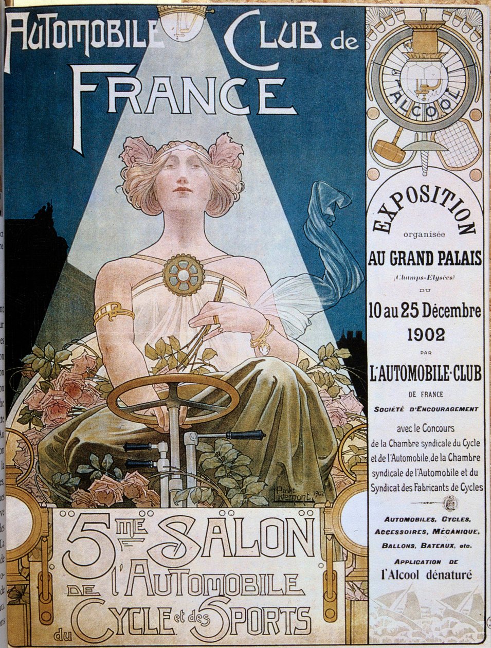 Automobile Club de Francen juliste 5. autonäyttelyn aikana Grand Palais de Parisissa vuonna 1902, piirros Henri Privat-Livemont (1861-1936), Versailles, kaupunginkirjasto - Automobile Club de Francen juliste 5. autonäyttelyn aikana klo tekijältä Henri Henri Antoine Théodore Livemont
