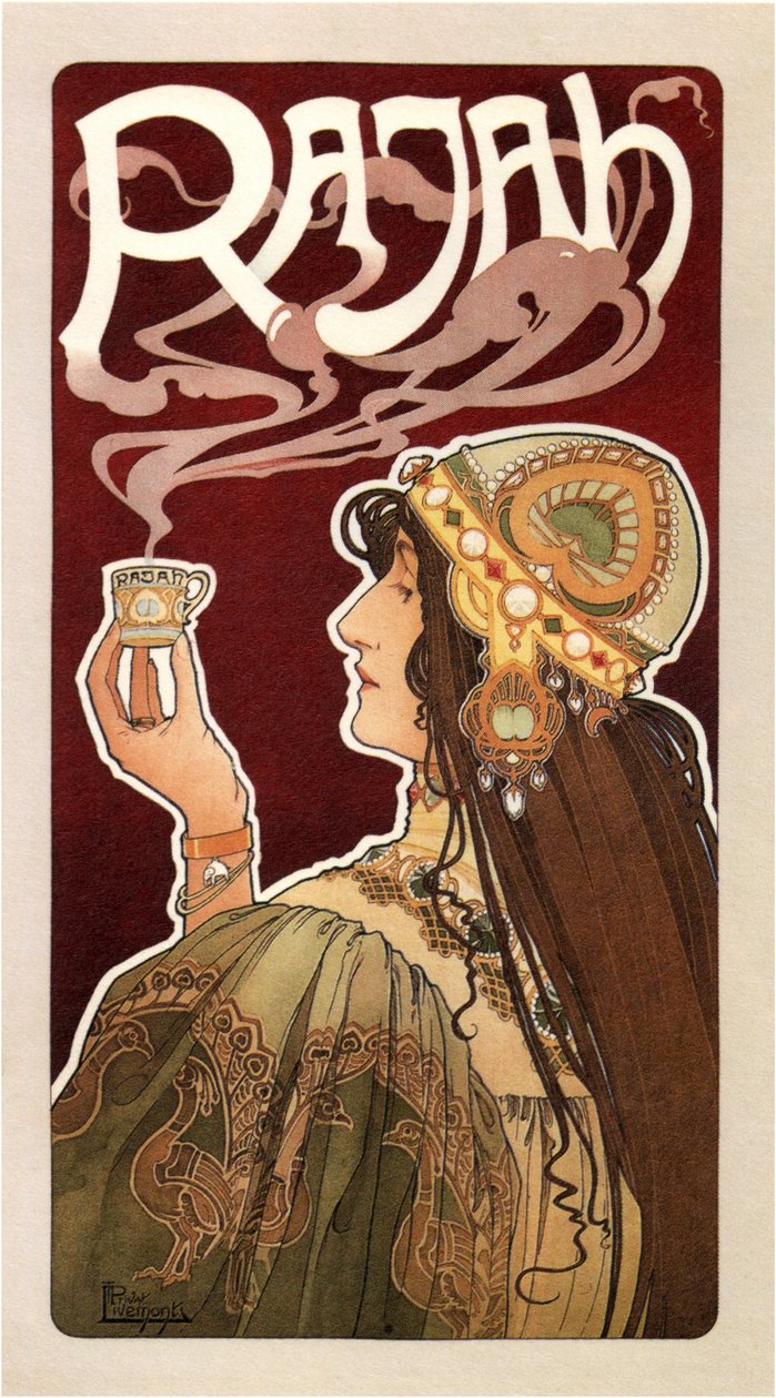 Rajah Coffee -juliste, 1899 tekijältä Henri Henri Antoine Théodore Livemont