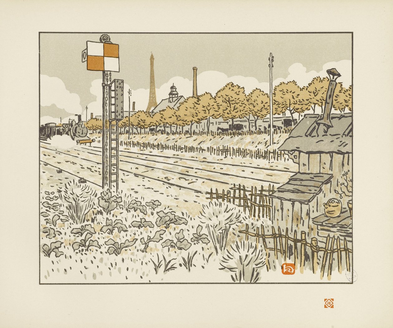 Quai de Javelilta (vaihteenhoitajan koppi) [Eiffel-tornin 36 näkymää] tekijältä Henri Rivière