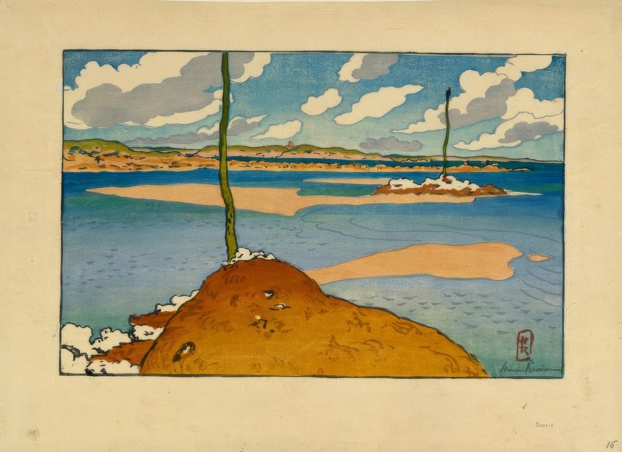 Chéruette-majakka laskuveden aikaan (Saint-Briac) tekijältä Henri Rivière