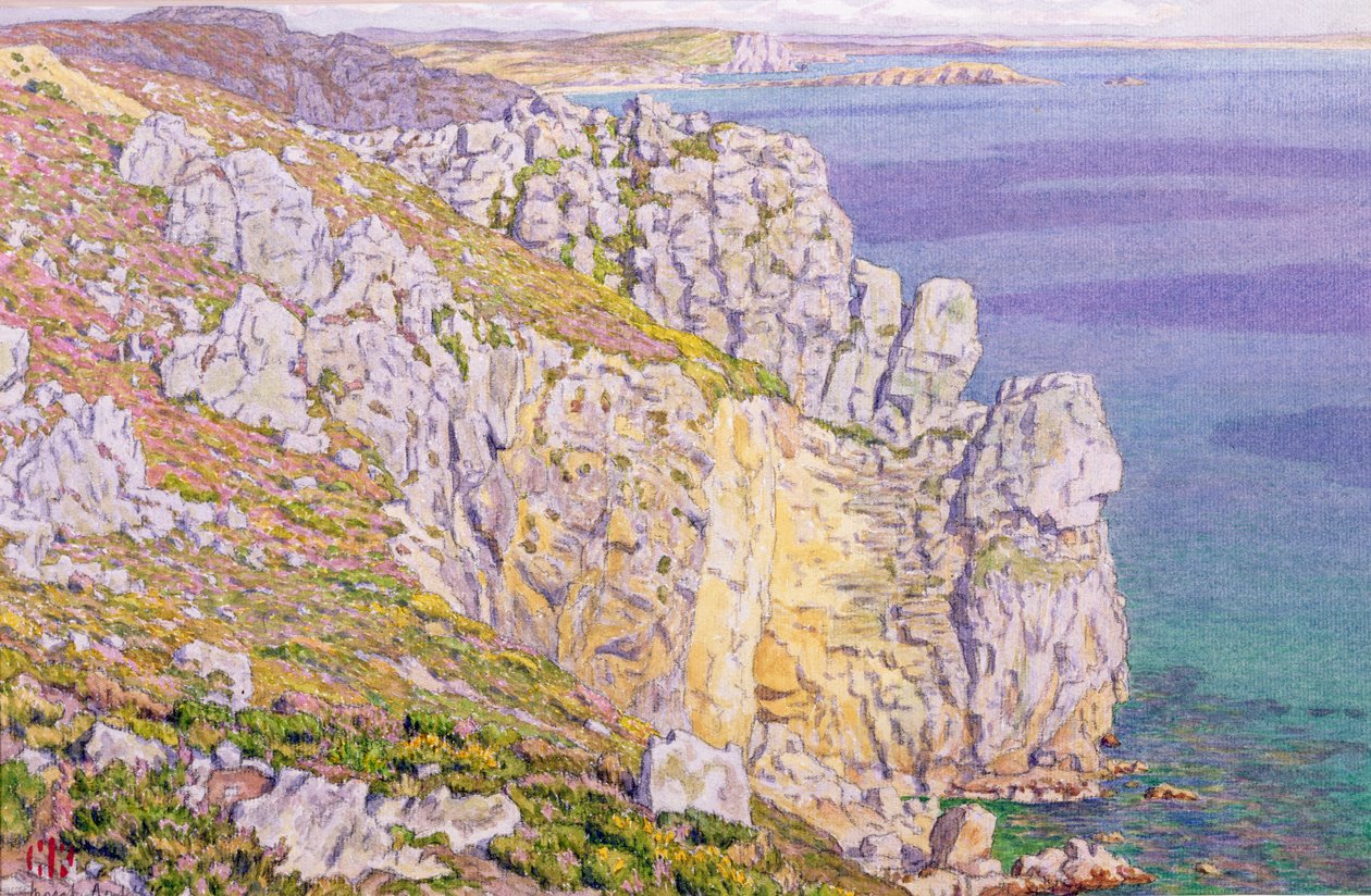 Morgat, Port Haorin kalliot (akvarelli paperille) tekijältä Henri Rivière