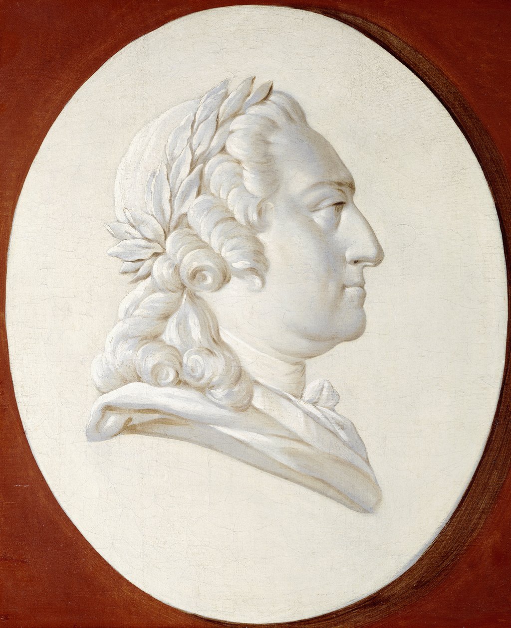 Kuningas Ludvig XV:n muotokuva, rintakuva, maalatussa ovaalissa, Trompe l