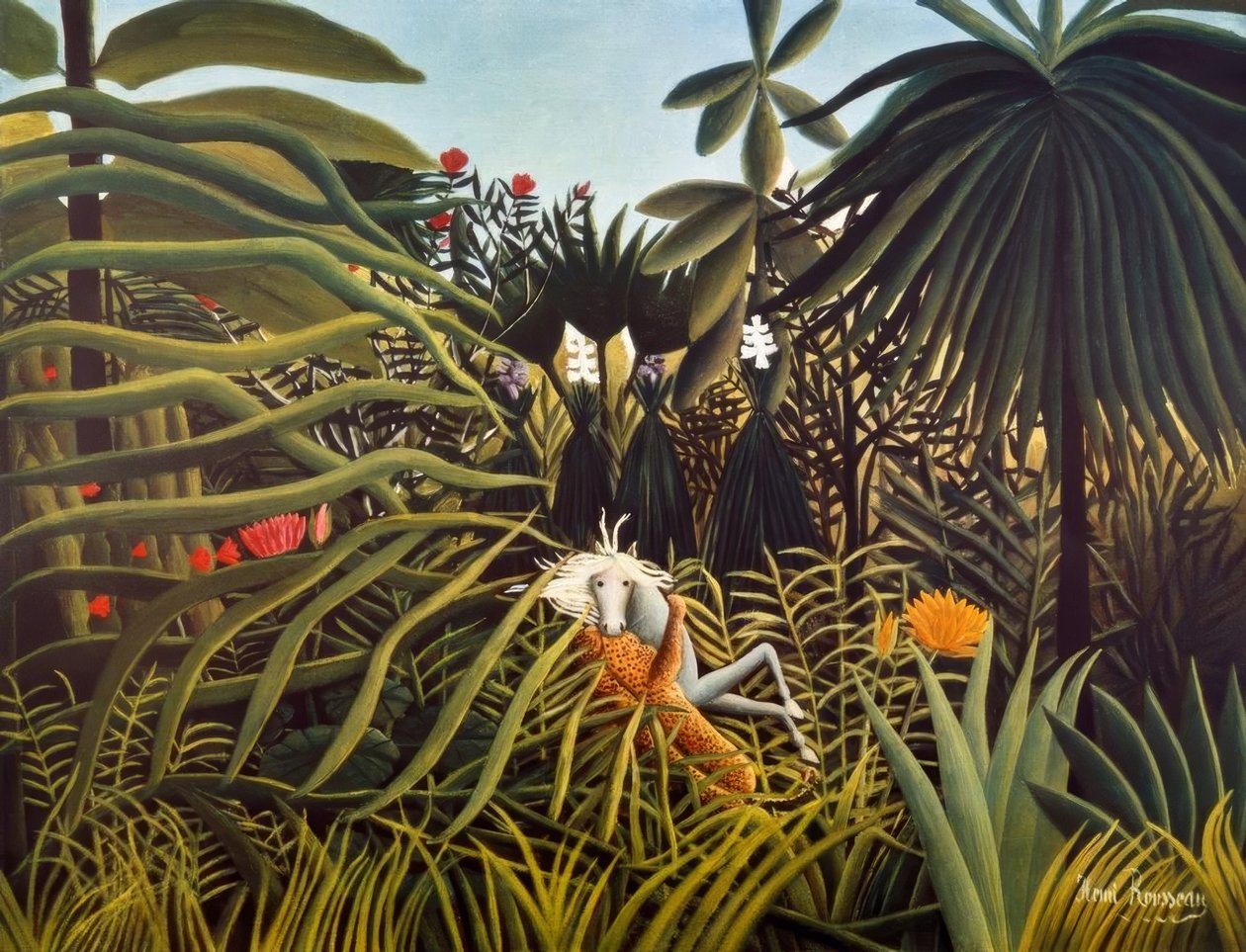 Jaguaari hyökkäsi hevosen kimppuun tekijältä Henri Rousseau