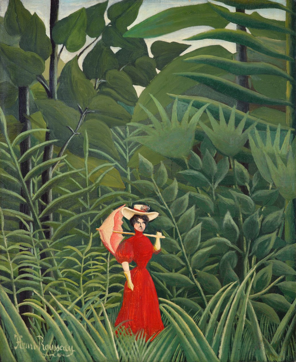 Nainen punaisissa metsässä tekijältä Henri Rousseau