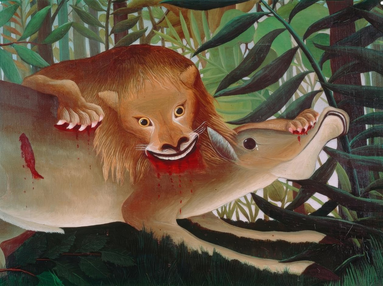 Le Lion, ayant faim, se jette sur l