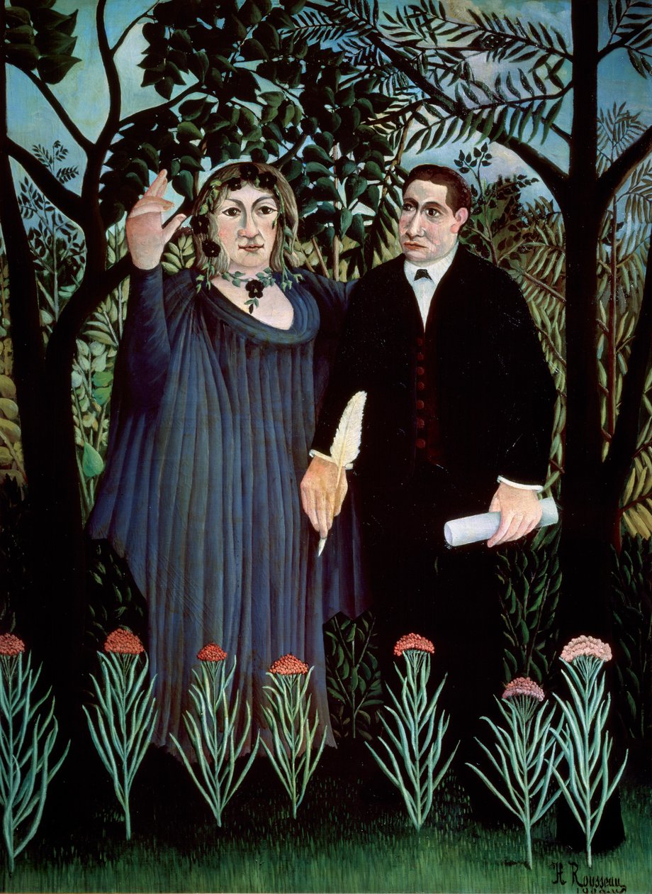 Runoilija ja hänen muusansa. Guillaume Apollinairen ja Marie Laurencinin muotokuva, 1909 tekijältä Henri Rousseau