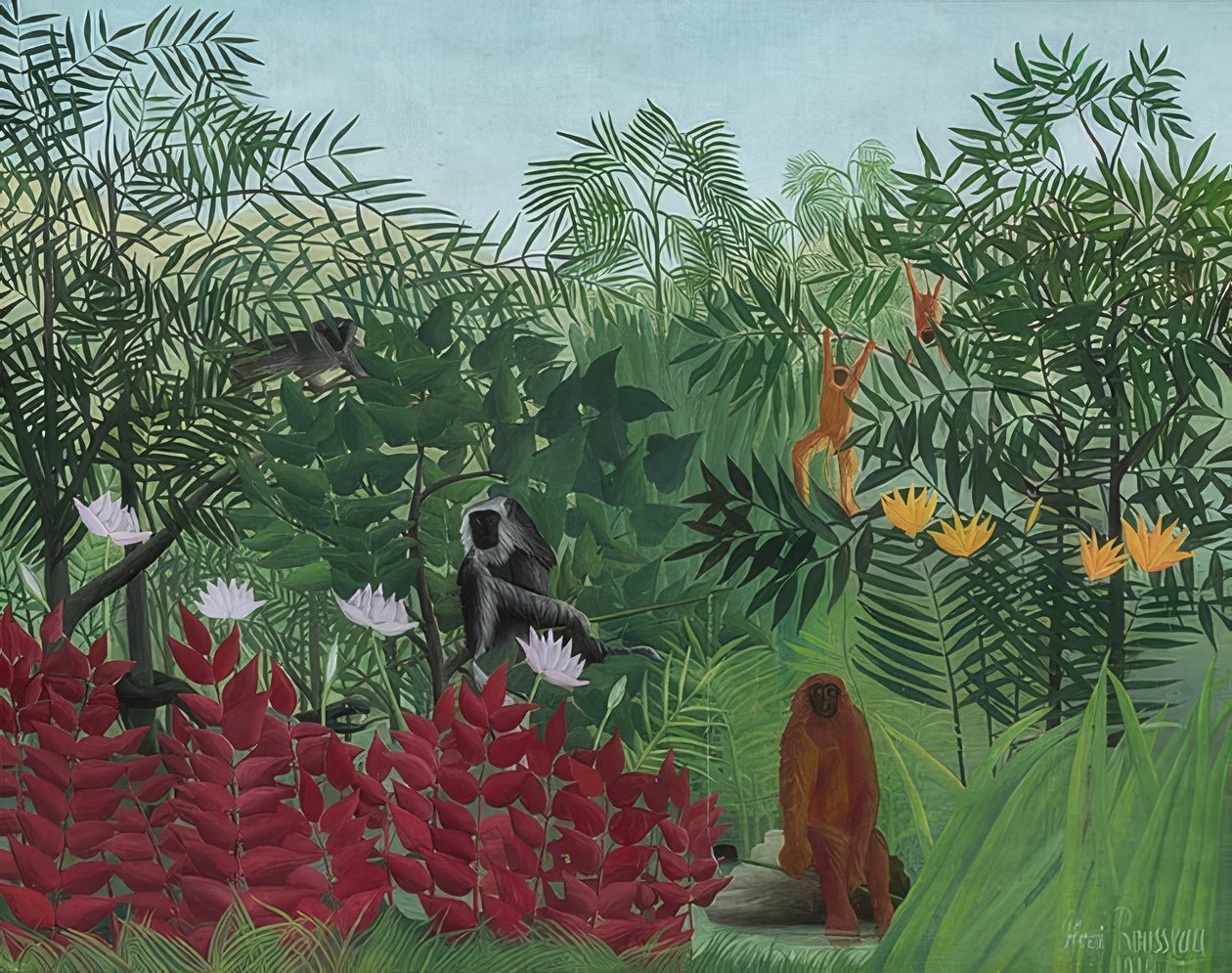 Sademetsä apinoiden kanssa. 1910 tekijältä Henri Rousseau