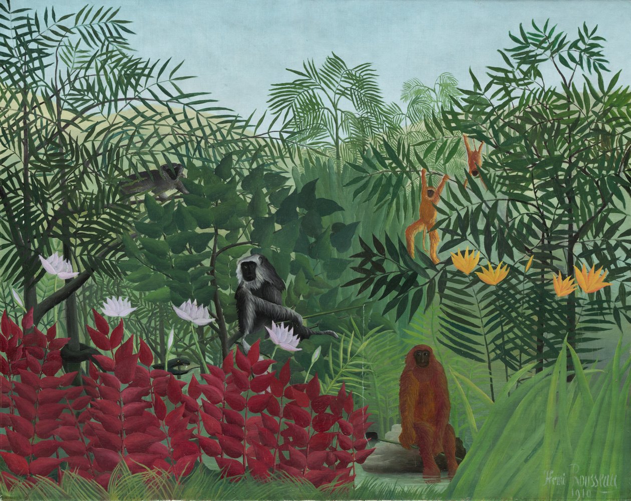Trooppinen metsä apinoiden kanssa tekijältä Henri Rousseau