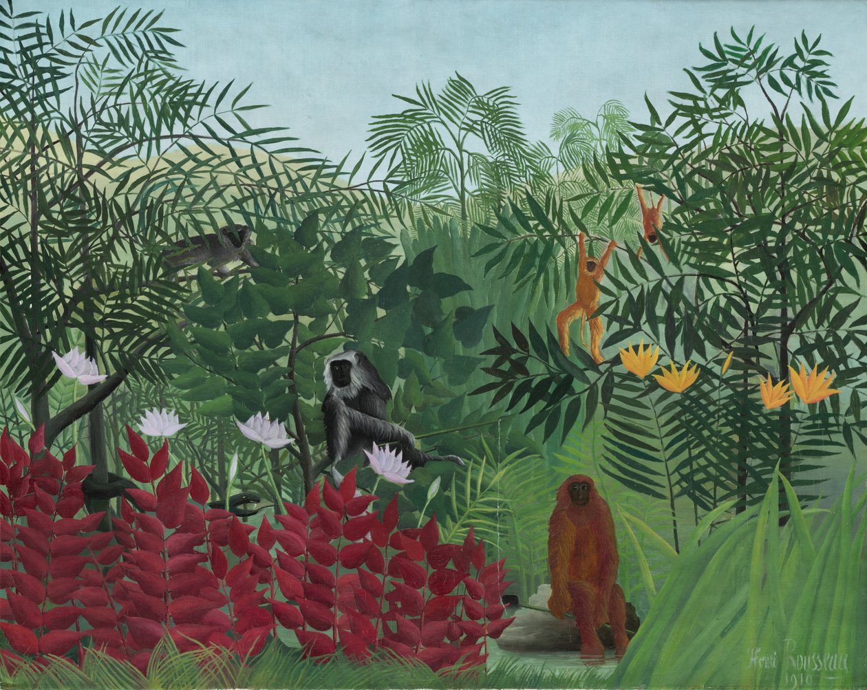 Trooppinen metsä apinoiden kanssa, 1910. tekijältä Henri Rousseau