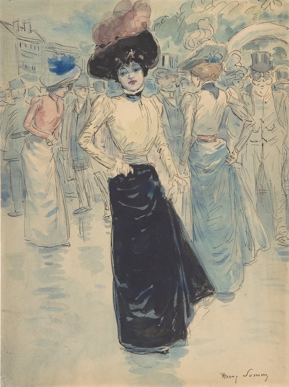 Parisiennessa on Crowded Street, n. 1880-1907. tekijältä Henri Somm