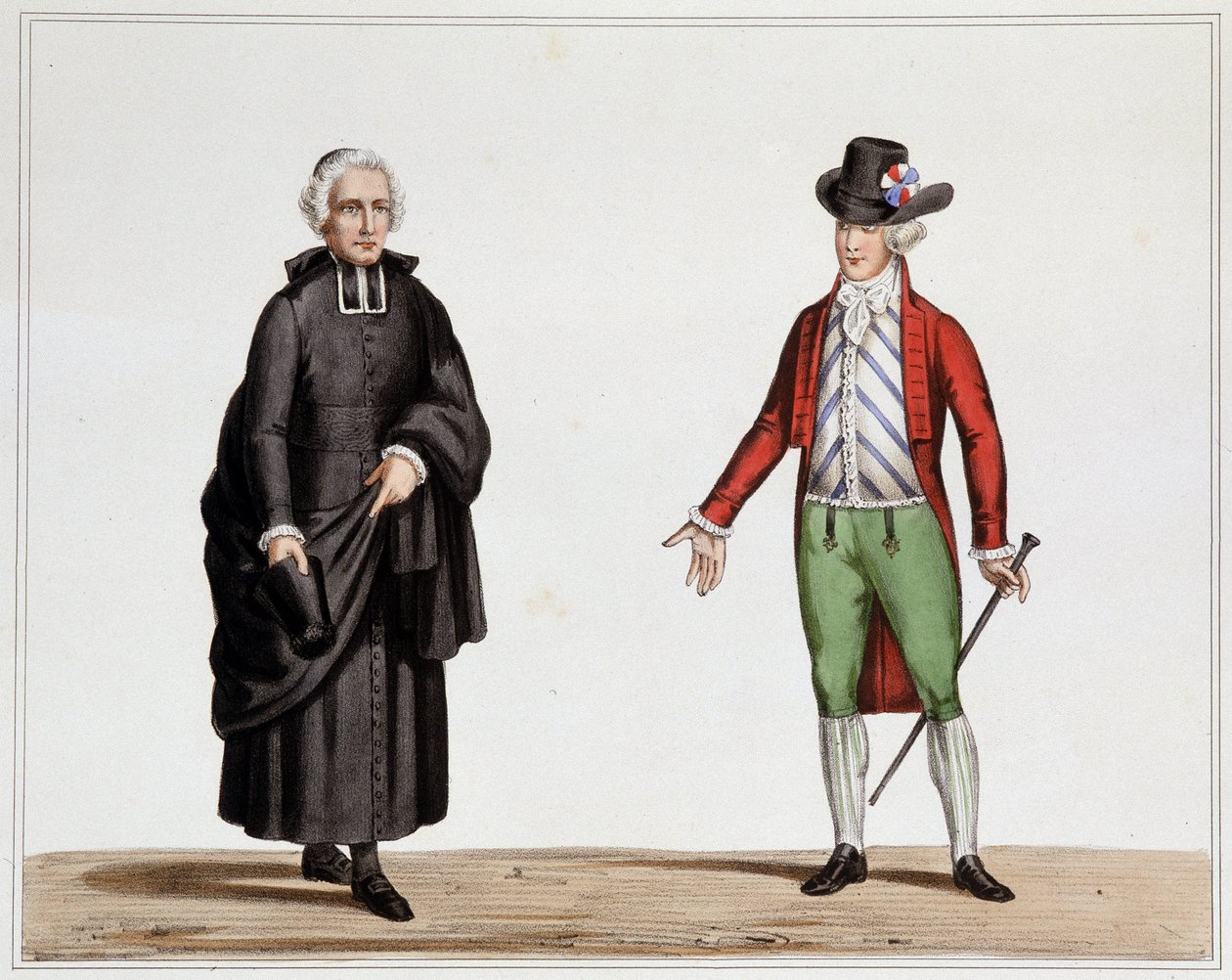 Papin edustaja ja muodin mies syyskuusta 1789 - Pahiksen litografia, pukujen, aseiden ja huonekalujen kokoelmasta Ranskan vallankumouksen ja valtakunnan historiassa, kreivi Horace de Viel Castel, painos Canson tekijältä Henri Villain