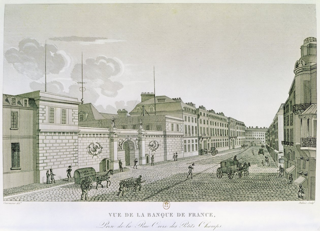 Ranskan keskuspankki Rue Croix-Petits-Champsilta, kaiverrus Eugene Dubois, 1800 tekijältä Henri after Courvoisier Voisin