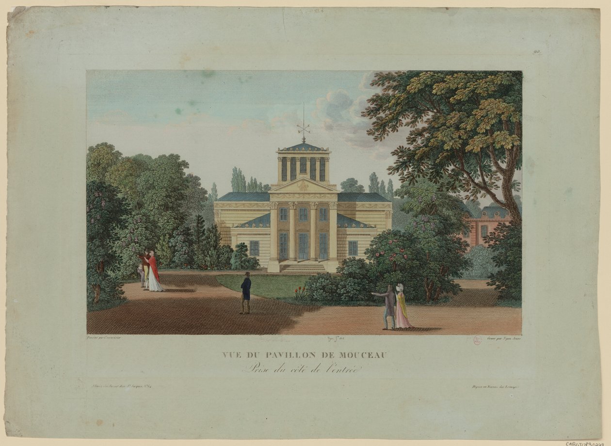 Näkymä Pavillon de Monceaulle sisäänkäynnistä, kaiverrus Nyon Jeune, 1816 tekijältä Henri after Courvoisier Voisin