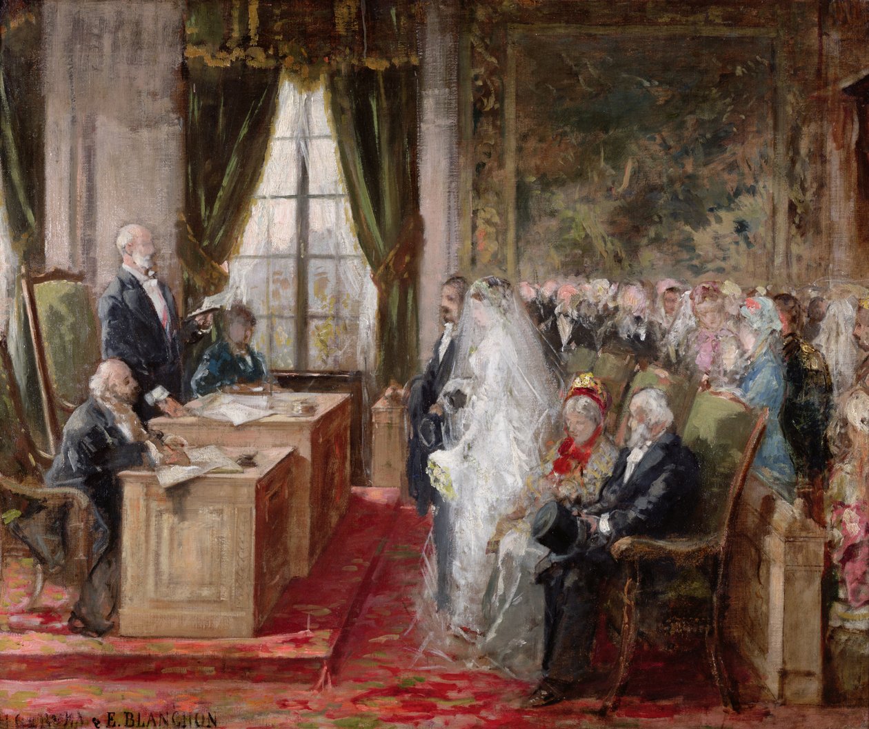 Tutkimus siviiliavioliittoa varten 19th Arrondissementin kaupungintalossa, 1881 tekijältä Henri Gervex