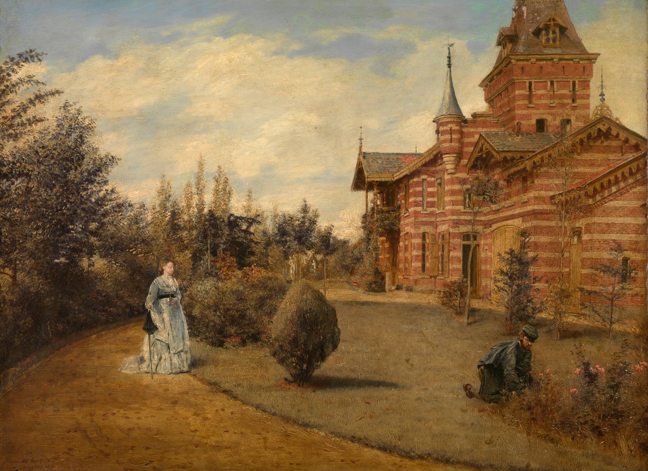 A casa de campo de Gustave coûteaux (petróleo no painel) finlandês tekijältä Henri de Braekeleer