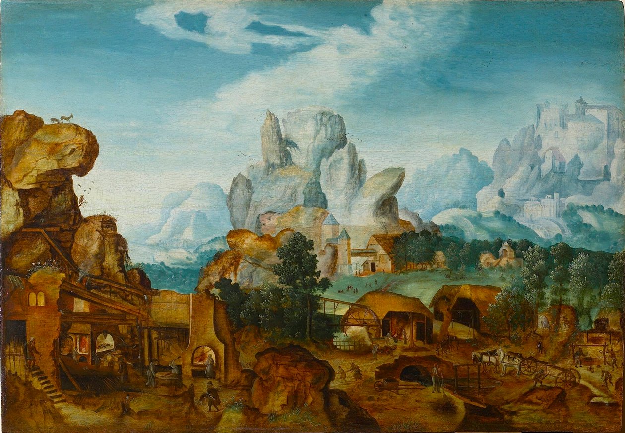 Kalliomaisema takoman kanssa Lento Egyptiin, ennen vuotta 1550. tekijältä Henri de Herri met de Bles