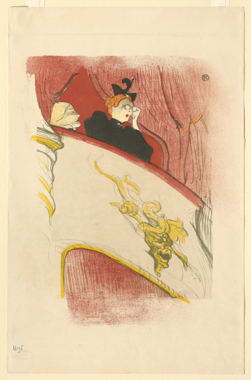 Parveke, jossa on kullattu groteskinen naamio tekijältä Henri de Toulouse-Lautrec