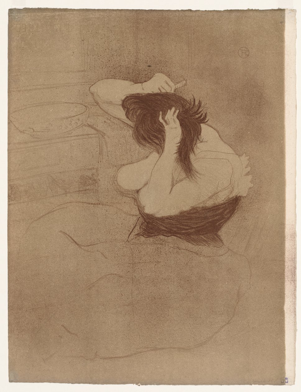 Elles: Nainen kampaa hiuksiaan tekijältä Henri de Toulouse-Lautrec