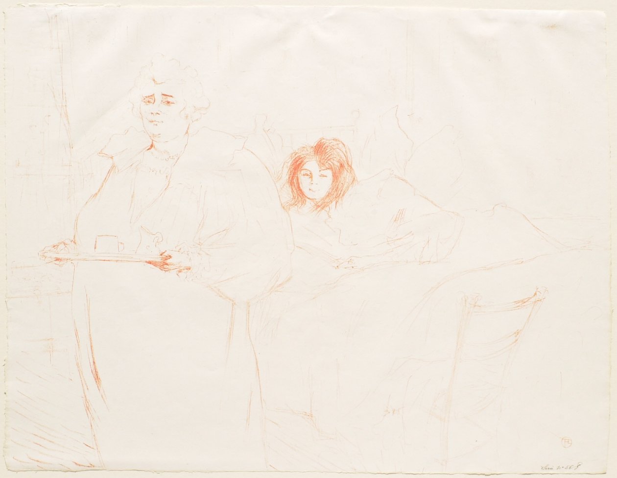Elles: Nainen tarjottimen kanssa: aamiainen - Mme Baron ja Mlle Popo tekijältä Henri de Toulouse-Lautrec