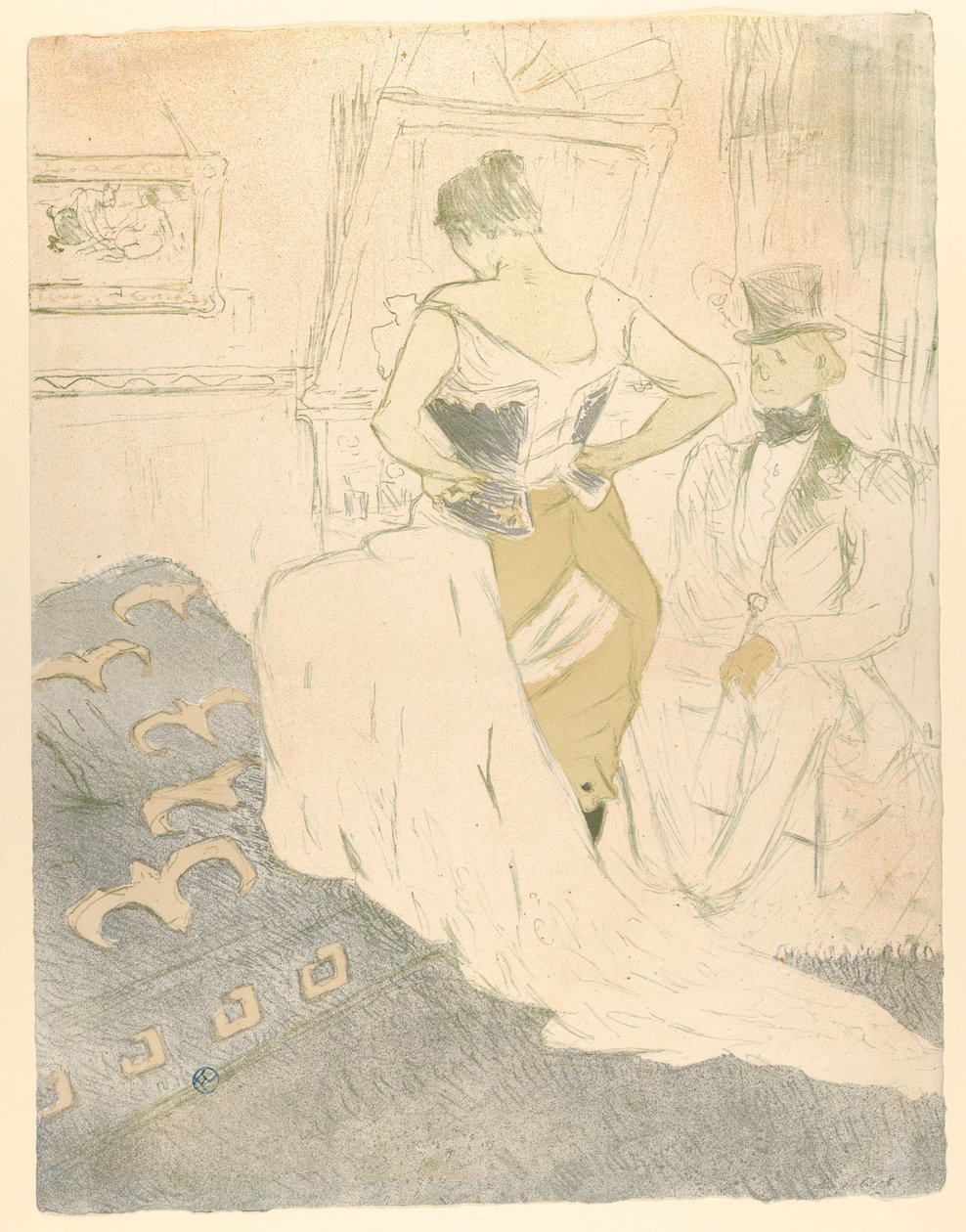 Korsetin kiinnittäminen, lähde: ”Elles” tekijältä Henri de Toulouse-Lautrec