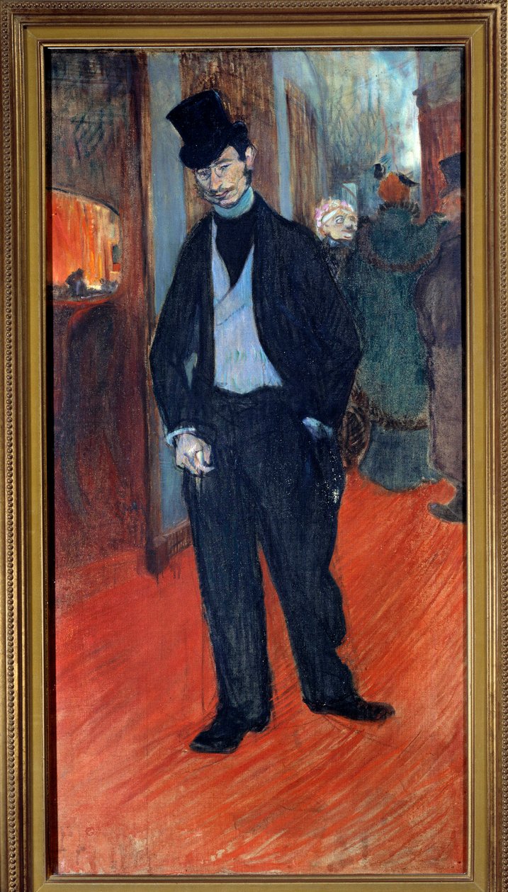 Muotokuva tohtori Gabriel Tapie de Celleyranista (1869-1930) teatterin kulissien takana Henri de Toulouse Lautrecin (1864-1901) maalaus 1894 Su. 1,1x0,56 m Albi, museo Toulouse Lautrec - Täyspitkä muotokuva tohtori Gabriel Tapie de Celleyranista (1869-1930 tekijältä Henri de Toulouse Lautrec