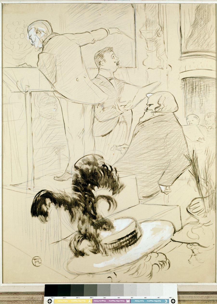 Oopperan suuret konsertit: Ambroise Thomas todisti Francesca da Riminin, n. 1896, harjoituksen (poiliinimuste siveltimellä, lyijykynä, valkoinen guassi ja hiilet paperilla, tekijältä Henri de Toulouse Lautrec