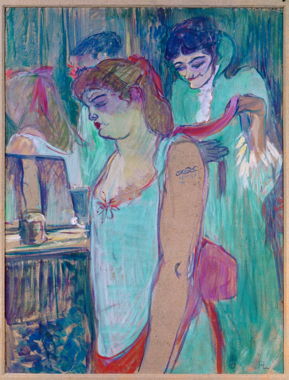 Tatuoitu nainen tai toiletti (pastelli kartongille) tekijältä Henri de Toulouse-Lautrec