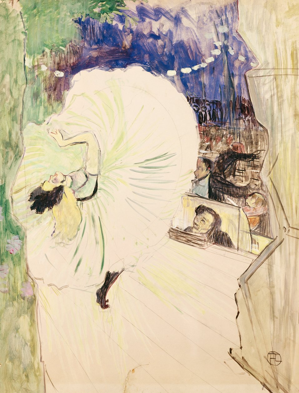 Pyörä, tanssija lavalla, kuvitus elokuvalle "Le Plaisir a Paris tekijältä Henri de Toulouse Lautrec