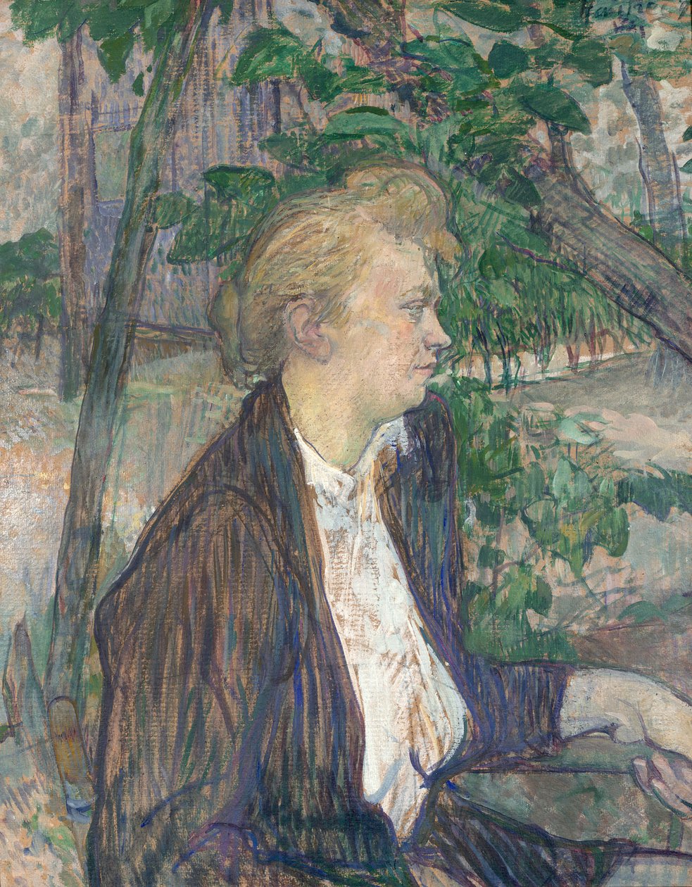 Nainen istuu puutarhassa tekijältä Henri de Toulouse Lautrec