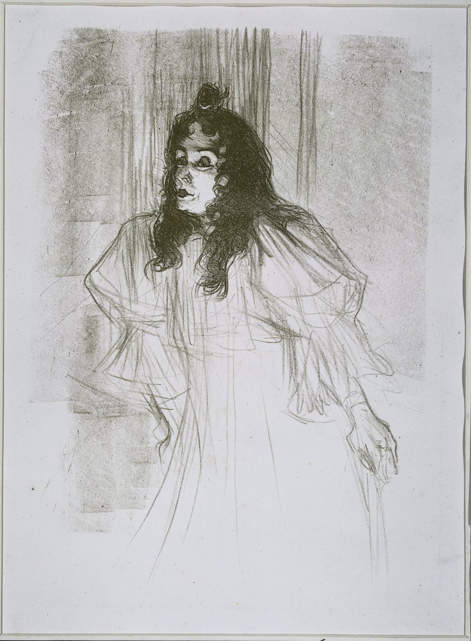 May Belfortin (May Egan) muotokuva kahdella hahmolla ja pianolla Miss May Belfort (alkuperäinen nimi) tekijältä Henri de Toulouse Lautrec (signed by artist)