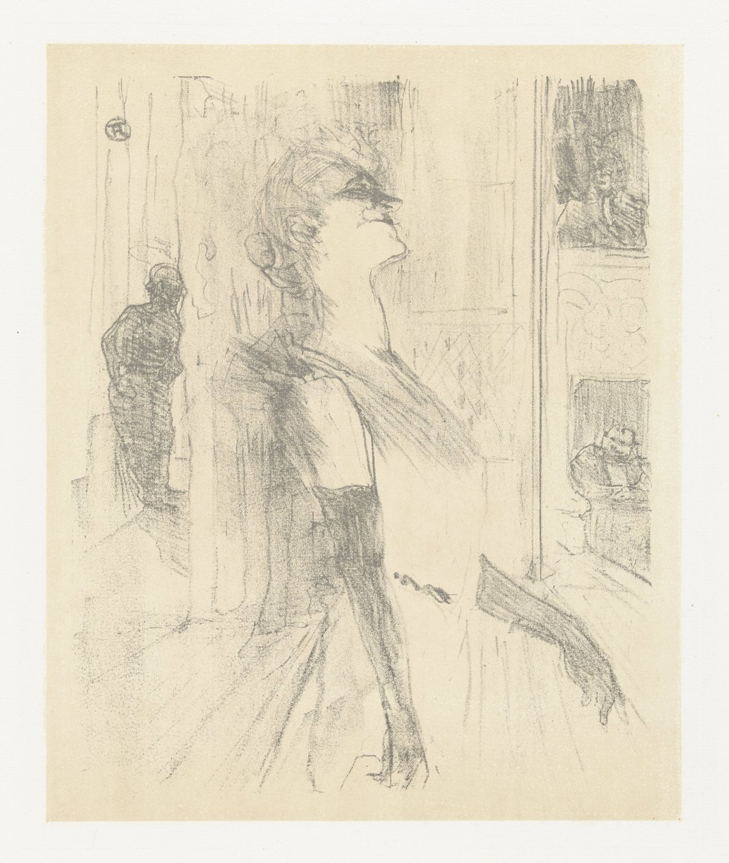 Portret van näyttelijä Yvette Guilbert tijdens optreden Yvette Guilbert lavalla Yvette Guilbert: Englantilainen sarja (sarjan nimi) tekijältä Henri de Toulouse Lautrec (signed by artist)
