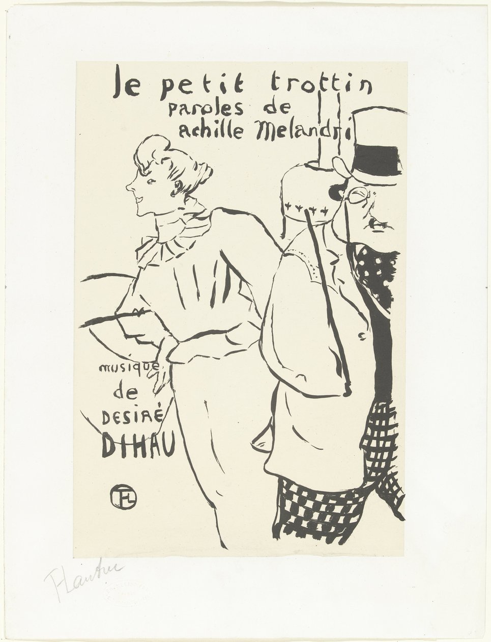Nainen juoksevana tyttönä ja mies, jolla on hattu Le petit troittin tekijältä Henri de Toulouse Lautrec (signed by artist)