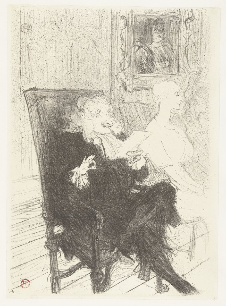 Näyttelijät Jules Charles Truffier Marguerite Morenona elokuvassa Toneelstuk Learned Women Truffier ja Moreno elokuvassa Oppineet naiset tekijältä Henri de Toulouse Lautrec