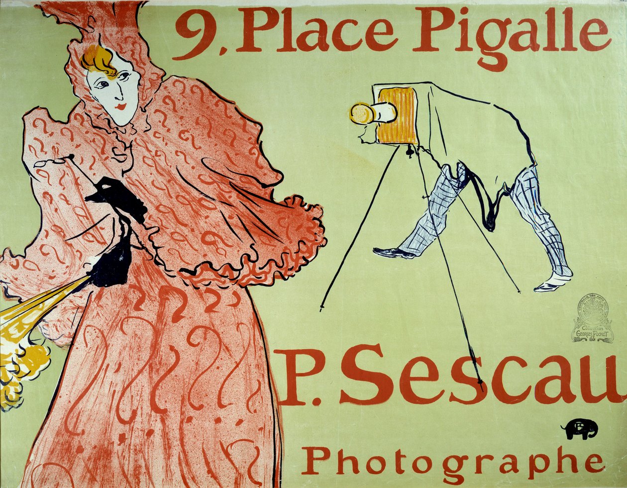 Mainos valokuvaaja P. Sescaulle, 9 Place Pigalle Montmartressa. Henri De Toulouse Lautrecin (1864-1901) juliste tekijältä Henri de Toulouse Lautrec
