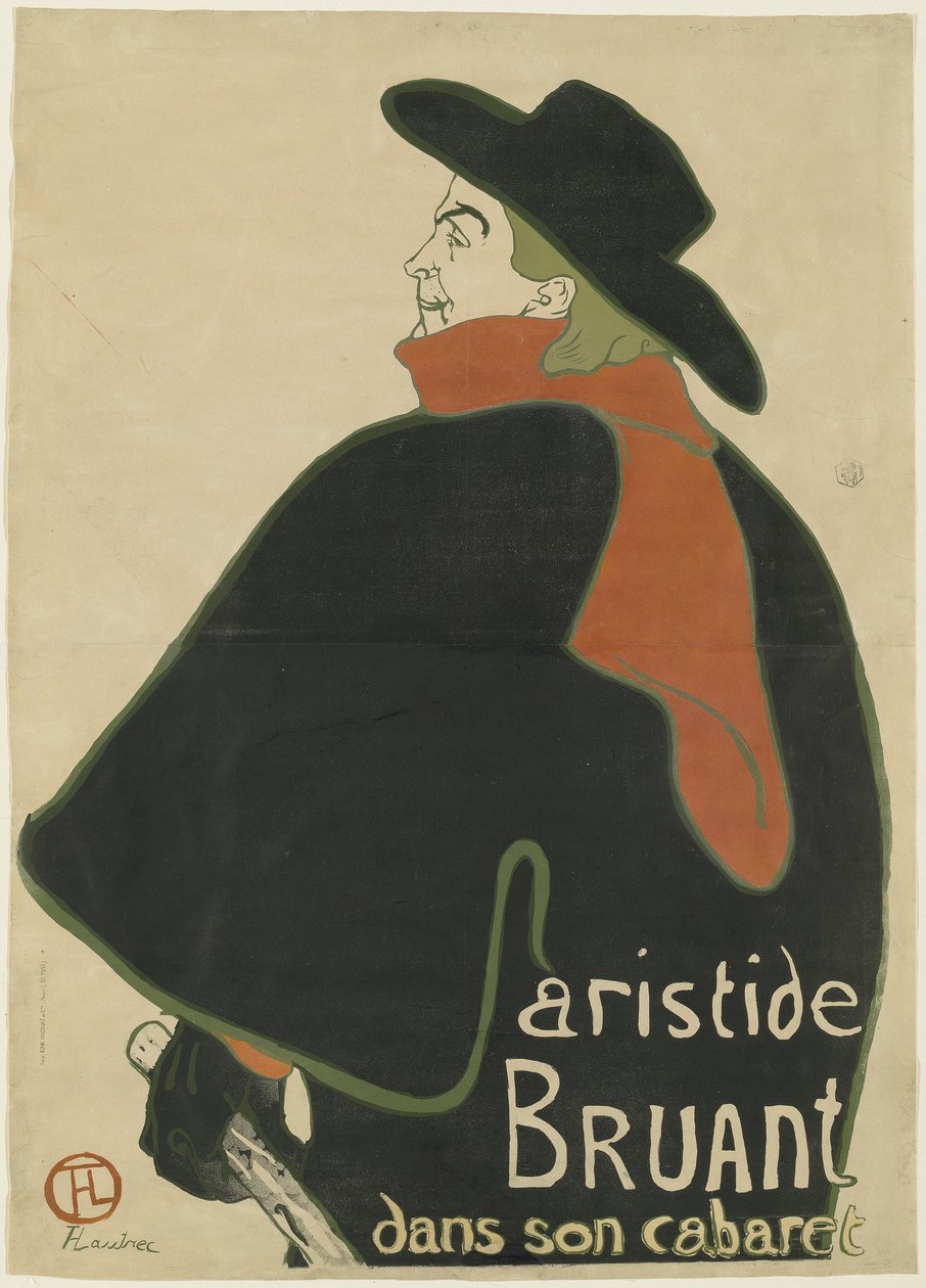 Aristide Bruant, Kabareessaan, 1893 tekijältä Henri de Toulouse Lautrec