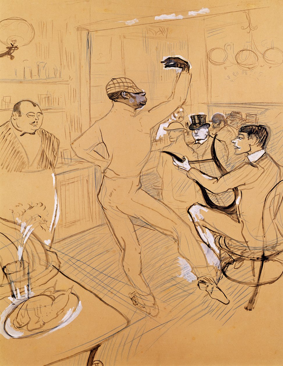 Chocolat Dancing, 1896 (kynä ja muste ja värikynä paperille) tekijältä Henri de Toulouse Lautrec