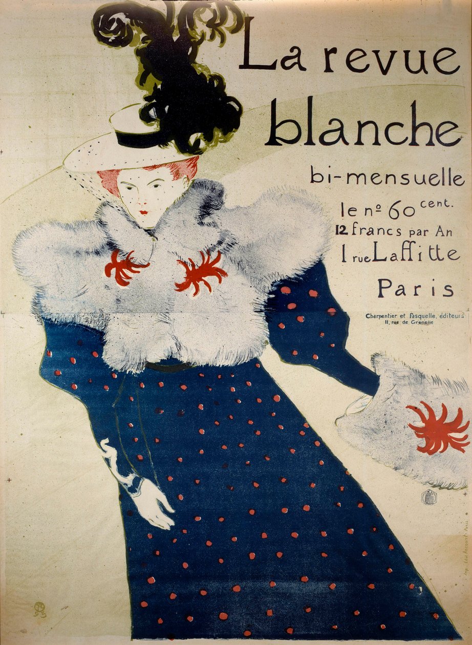 Kahden kuukauden välein ilmestyvän La revue blanche -lehden kansi. Henri de Toulouse Lautrecin litografia (1864-1901) tekijältä Henri de Toulouse Lautrec