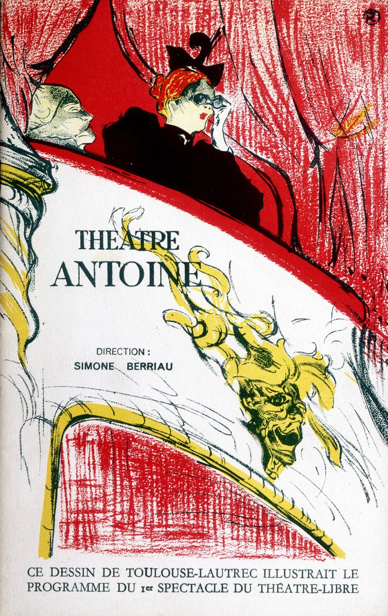 Kansi teatteri Antoinen ohjelmasta, ohjaaja Simone Berriau, 1956. Kuvitus: Toulouse Lautrec tekijältä Henri de Toulouse Lautrec