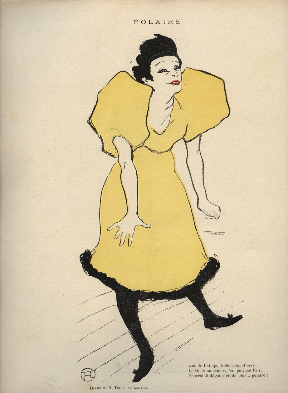Henri de Toulouse Lautrecin piirros, joka edustaa "" Polaria" (La singer Polaire) Le Riressä - Journal humoristique julkaistiin lauantaina - nro 16, 23. helmikuuta 1895 - tekijältä Henri de Toulouse Lautrec