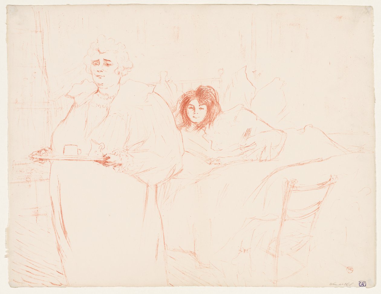 Elles: Nainen kantamassa tarjotinta, Mme. Baron ja Mlle. Popo tekijältä Henri de Toulouse Lautrec